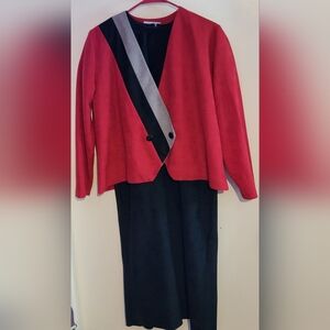 Around Town Vintage Velour Red and Black Women's Jacket and Dress Size 14WP